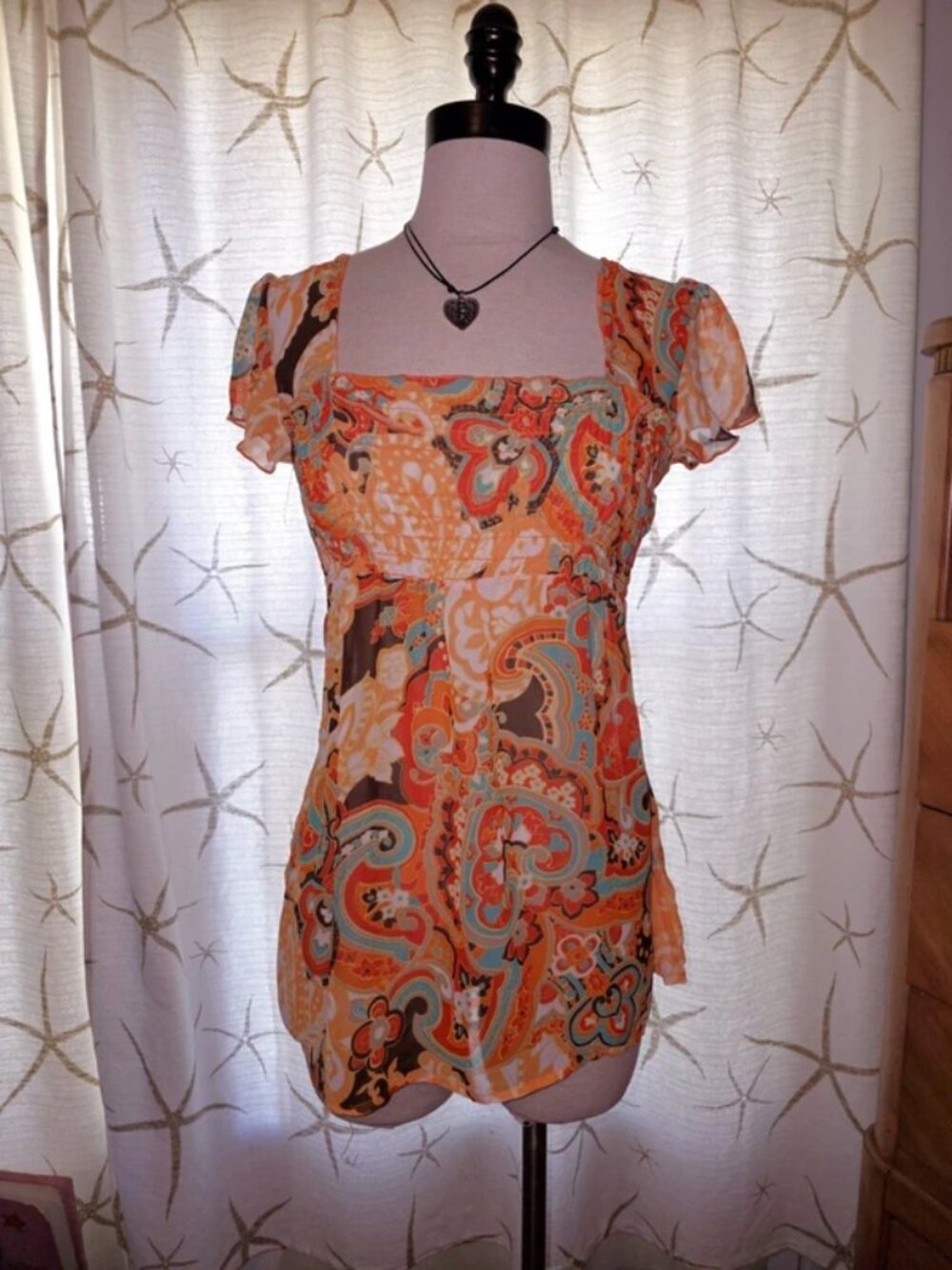 Orange boho blouse